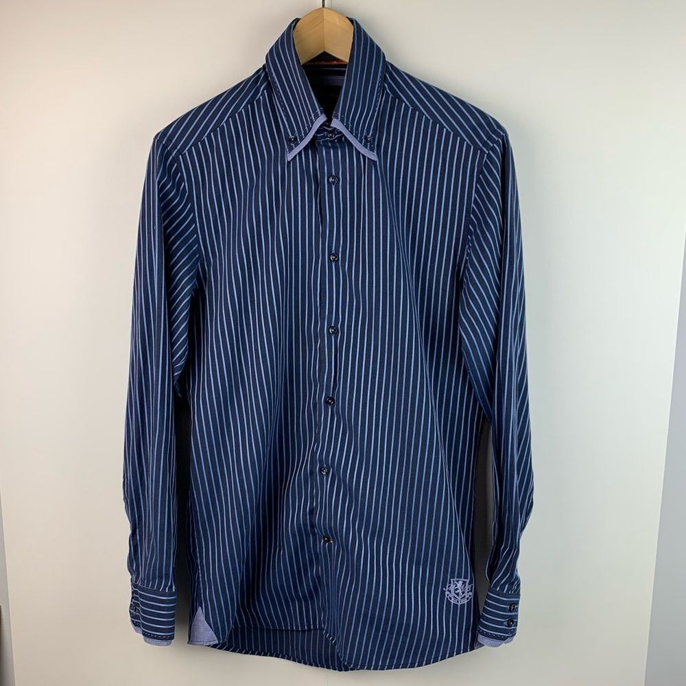 M. Benisti men’s blue striped long sleeves button down dress shirt size small